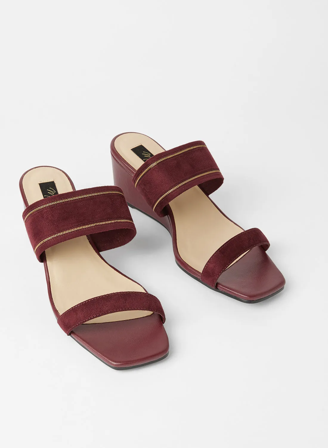 Mode By Red Tape Stylish Slip On Wedge Sandals Burgundy