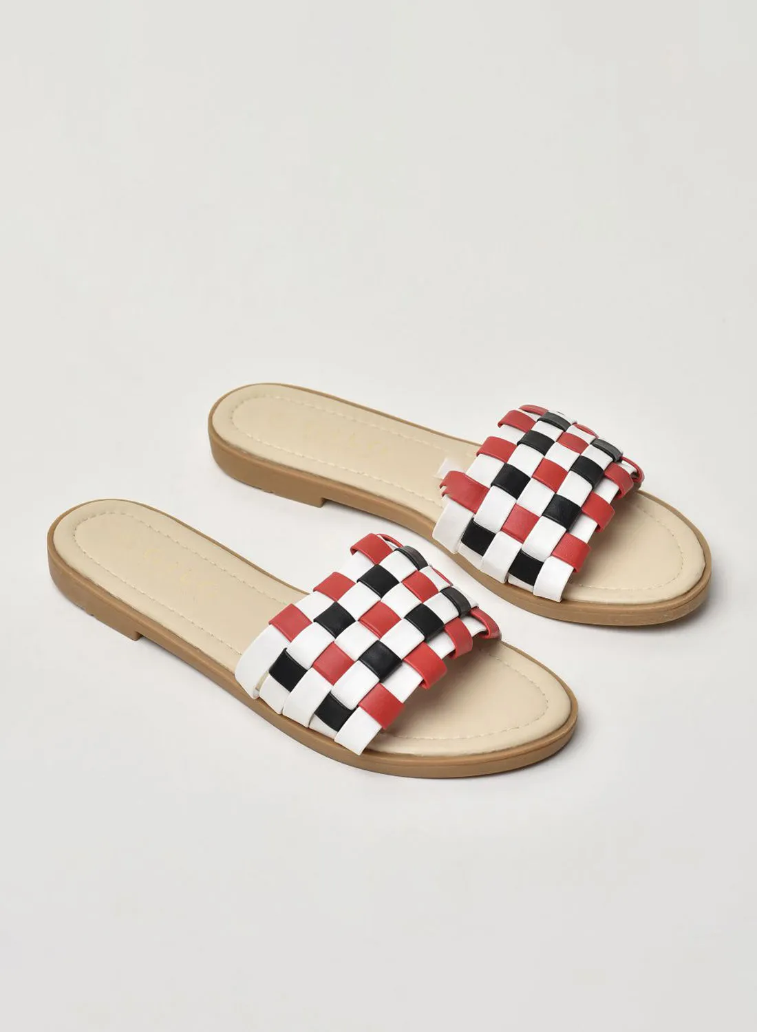 Aila Braided Strap Flat multicolors Sandals Brick Red/White/Black