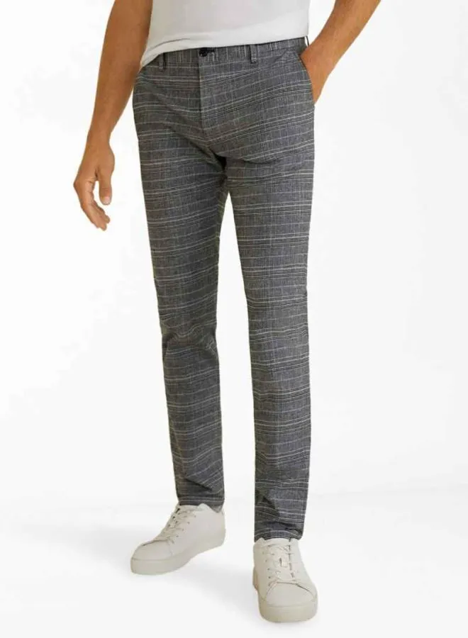 MANGO Check-Print Trousers Grey