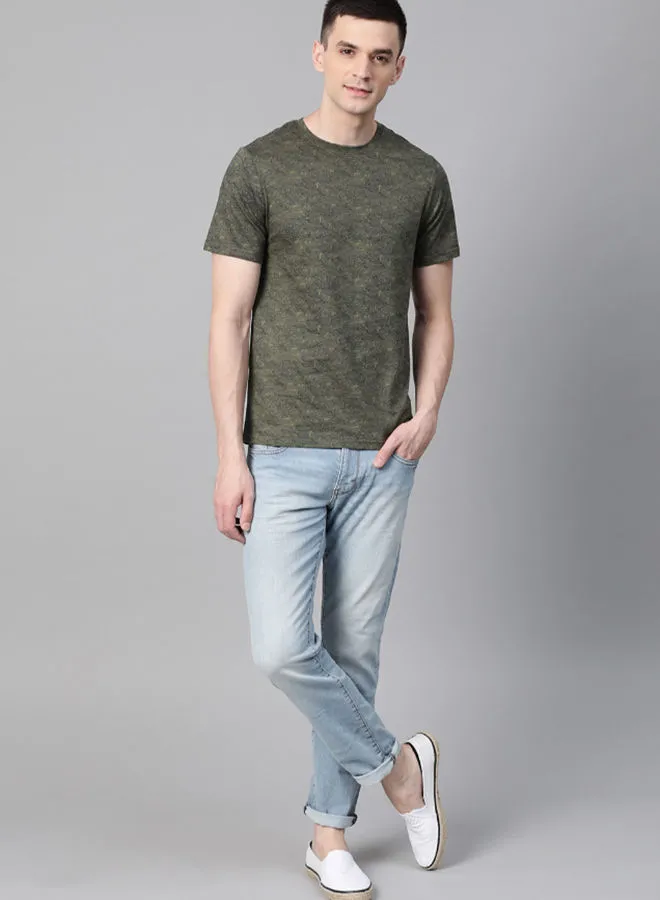 Mast & Harbour Printed Casual T-Shirt Olive Green
