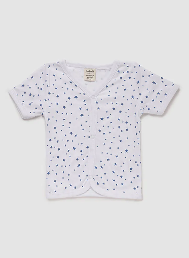 Zarafa Casual Printed V-Neck T-Shirt White/Navy Blue