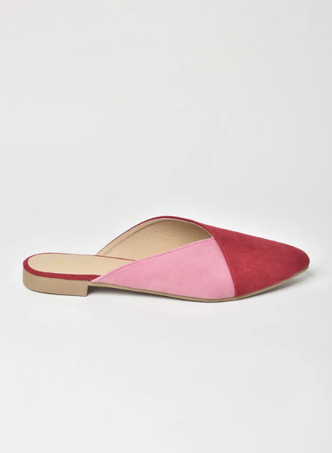 Aila Stylish Textured Flat Mule Red/Pink
