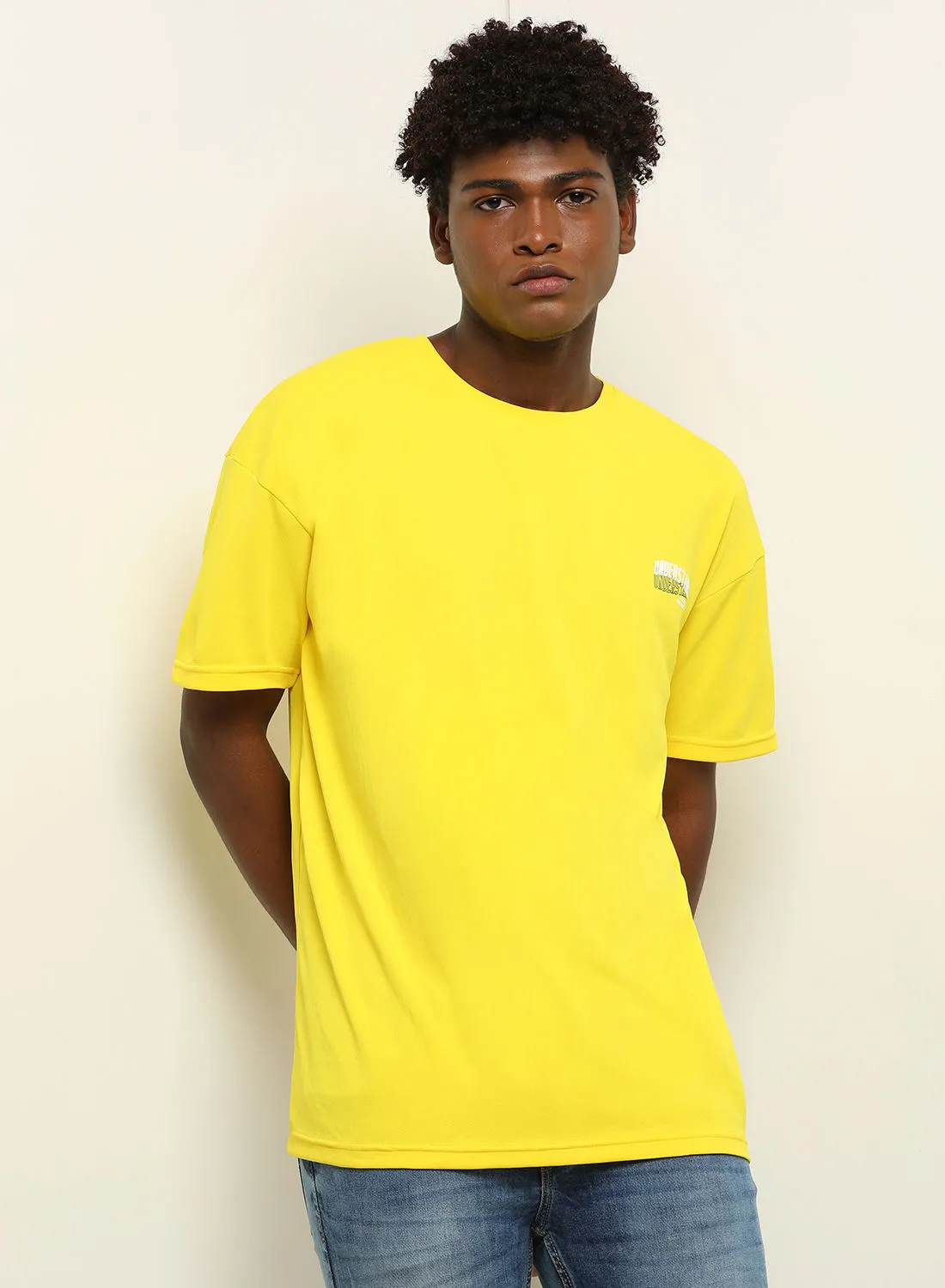 ABOF Understand Printed Regular Fit Crew Neck T-Shirt Dark Yellow
