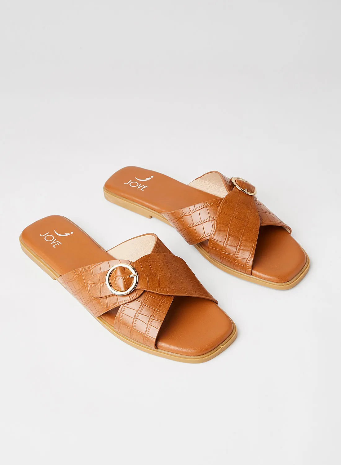 Jove Open Toe Flat Sandals Tan