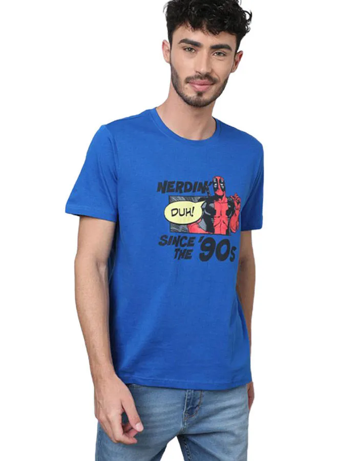 DRIP Graphic Printed Regular Fit Crew Neck T-Shirt Cobalt Blue