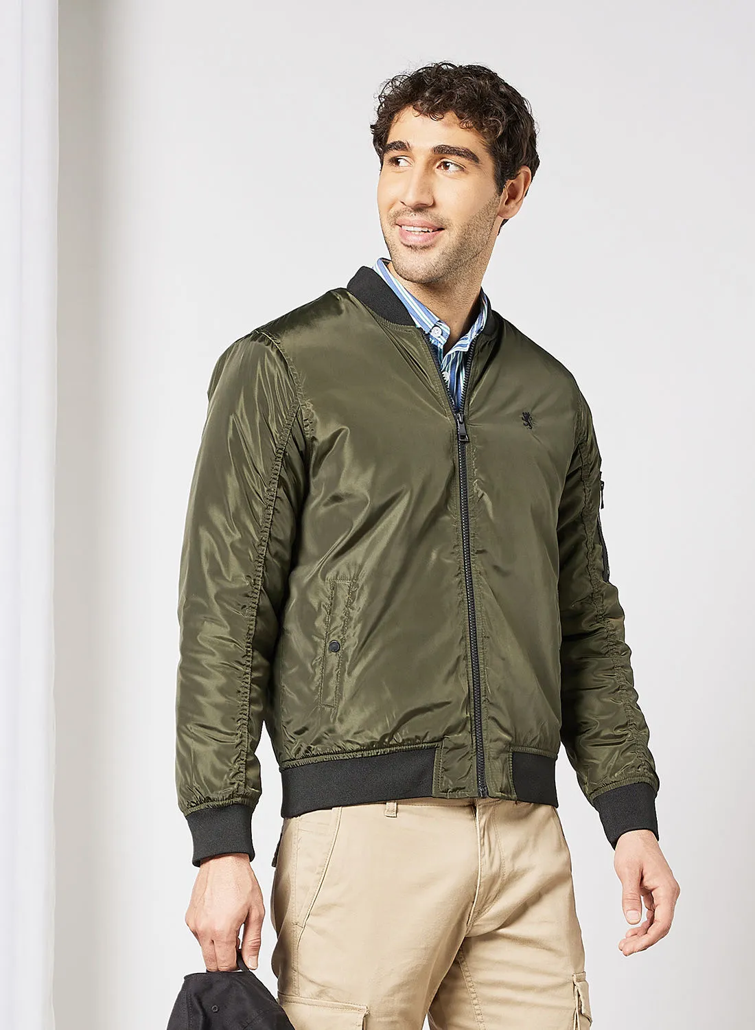 Red Tape Casual Zip Through Bomber Jacket Olive