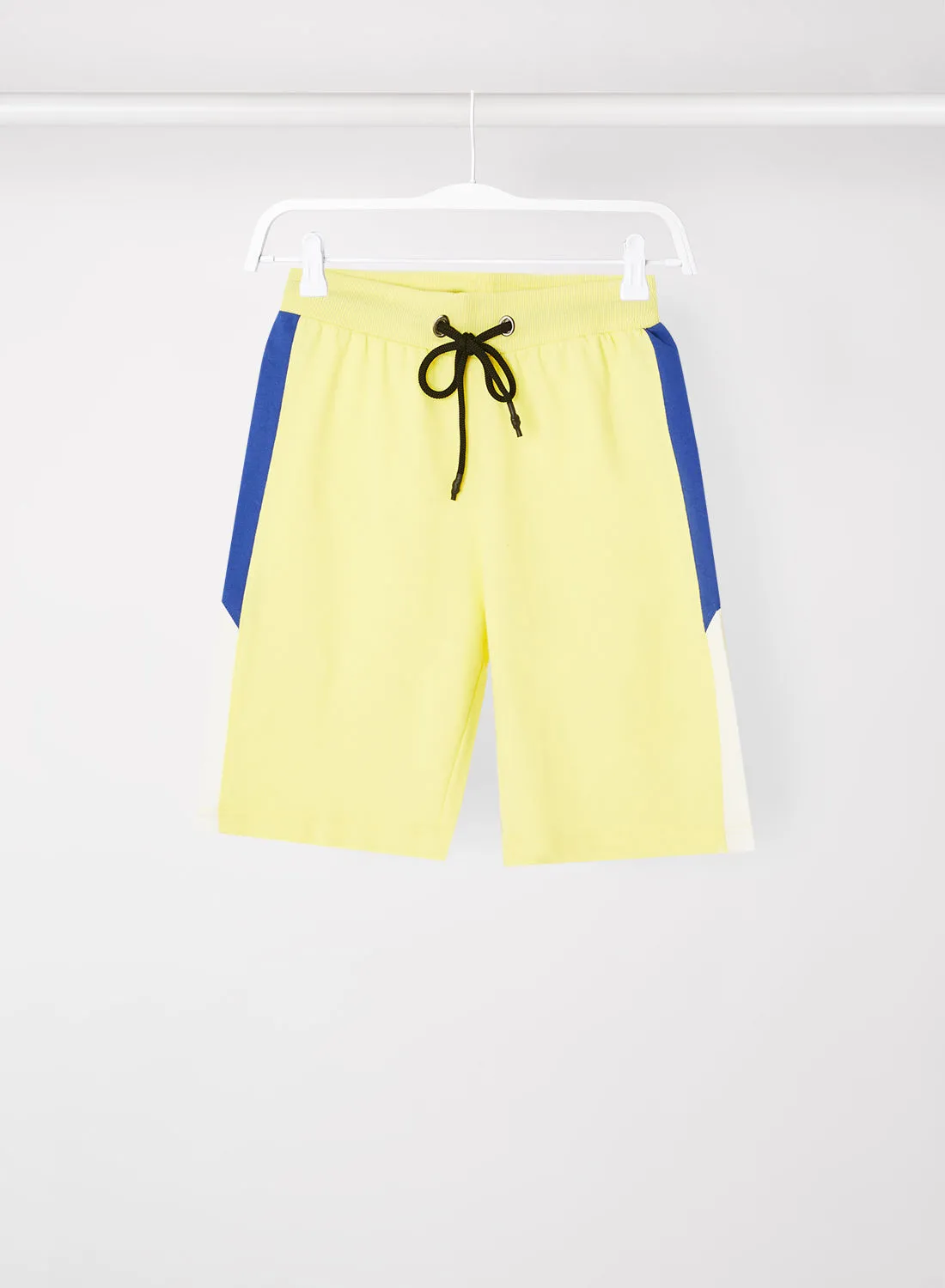 ABOF Colourblock Pattern Elastic Waistband Drawstring Shorts Yellow/Blue/White