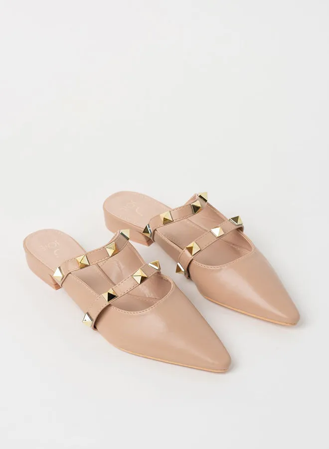 Jove Embellished Pointed Toe Mules Nude/Gold
