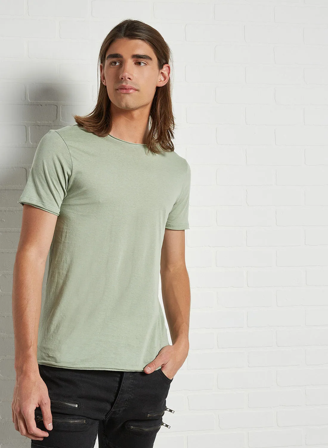 BRAVE SOUL Raw Hem T-Shirt Mint Green