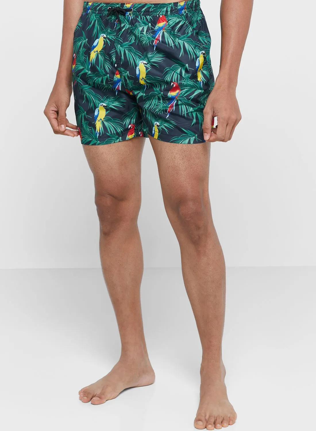 BRAVE SOUL Mens 50D Poly Parrot Printed Swimshorts