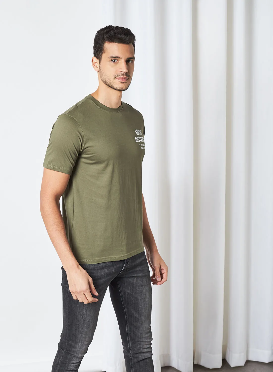 STATE 8 Social Distancing Printed T-Shirt Olive