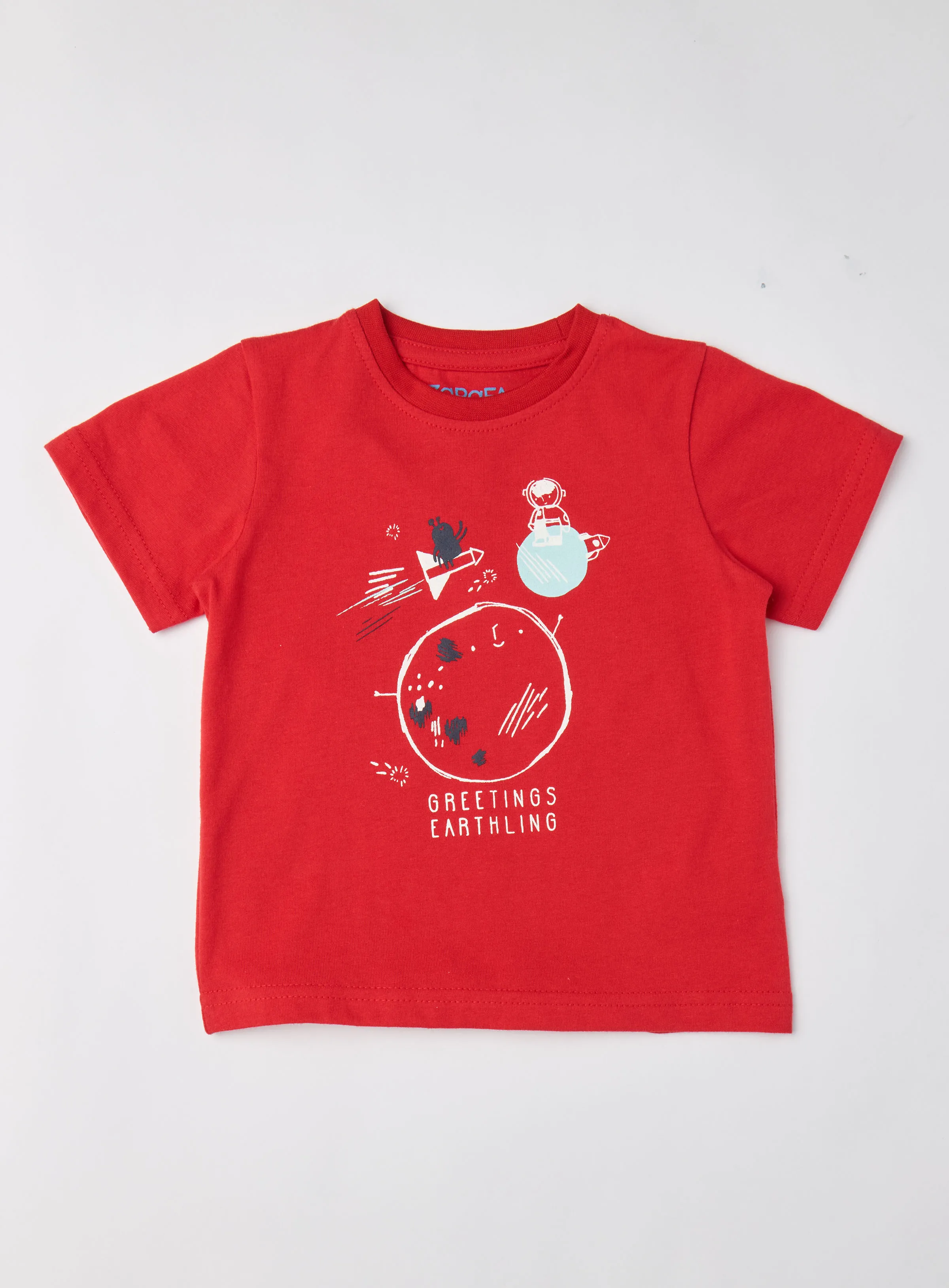 Zarafa Baby تي شيرت للأولاد برقبة دائرية وأكمام قصيرة أحمر
