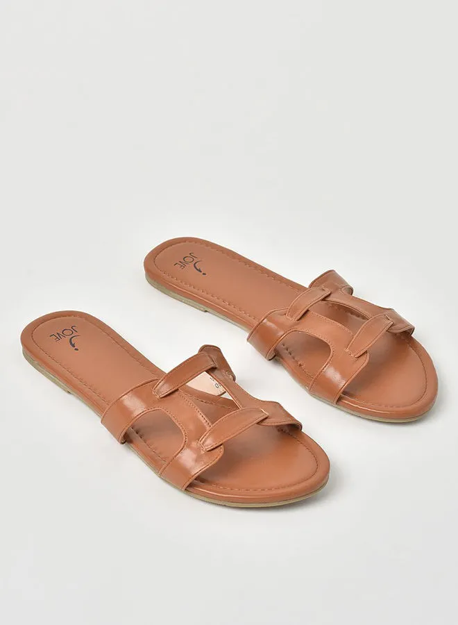 Jove Link Strap Flat Sandals Tan