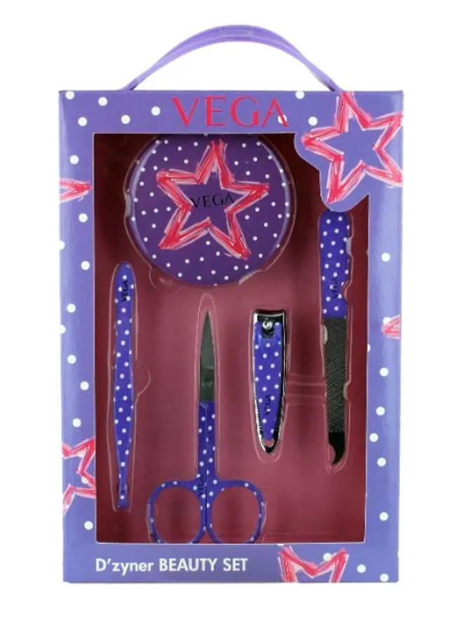 Vega 5-Piece Polka Dot Design Beauty Set Purple