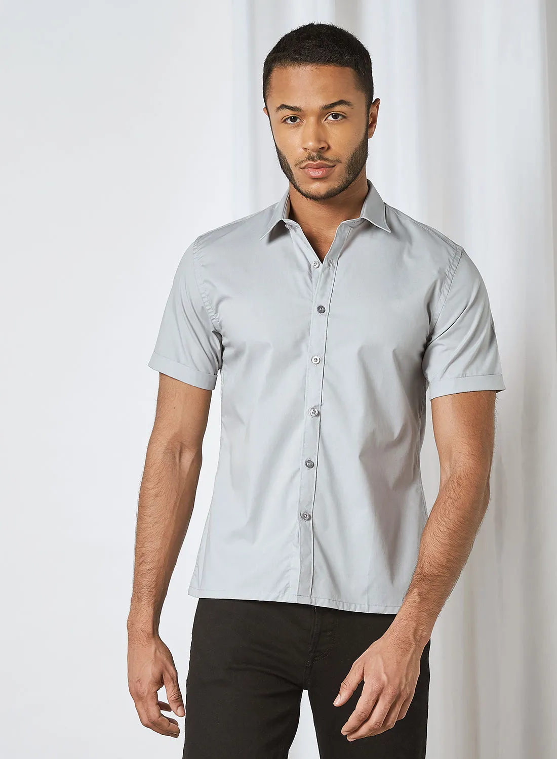STATE 8 Solid Short Sleeve Shirt Grey