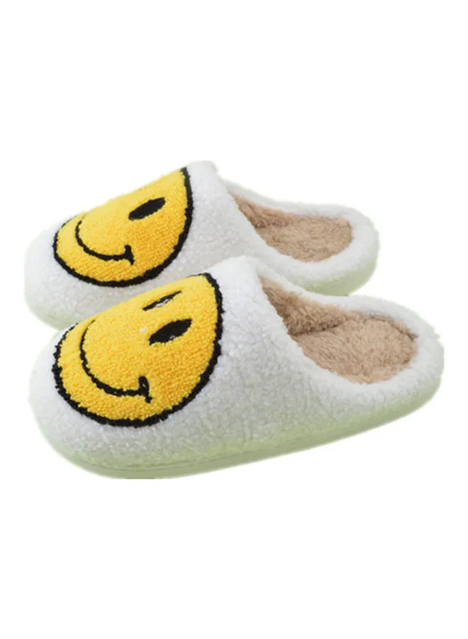 Joychic Smiley Face Designed Bedroom Slippers White/Yellow