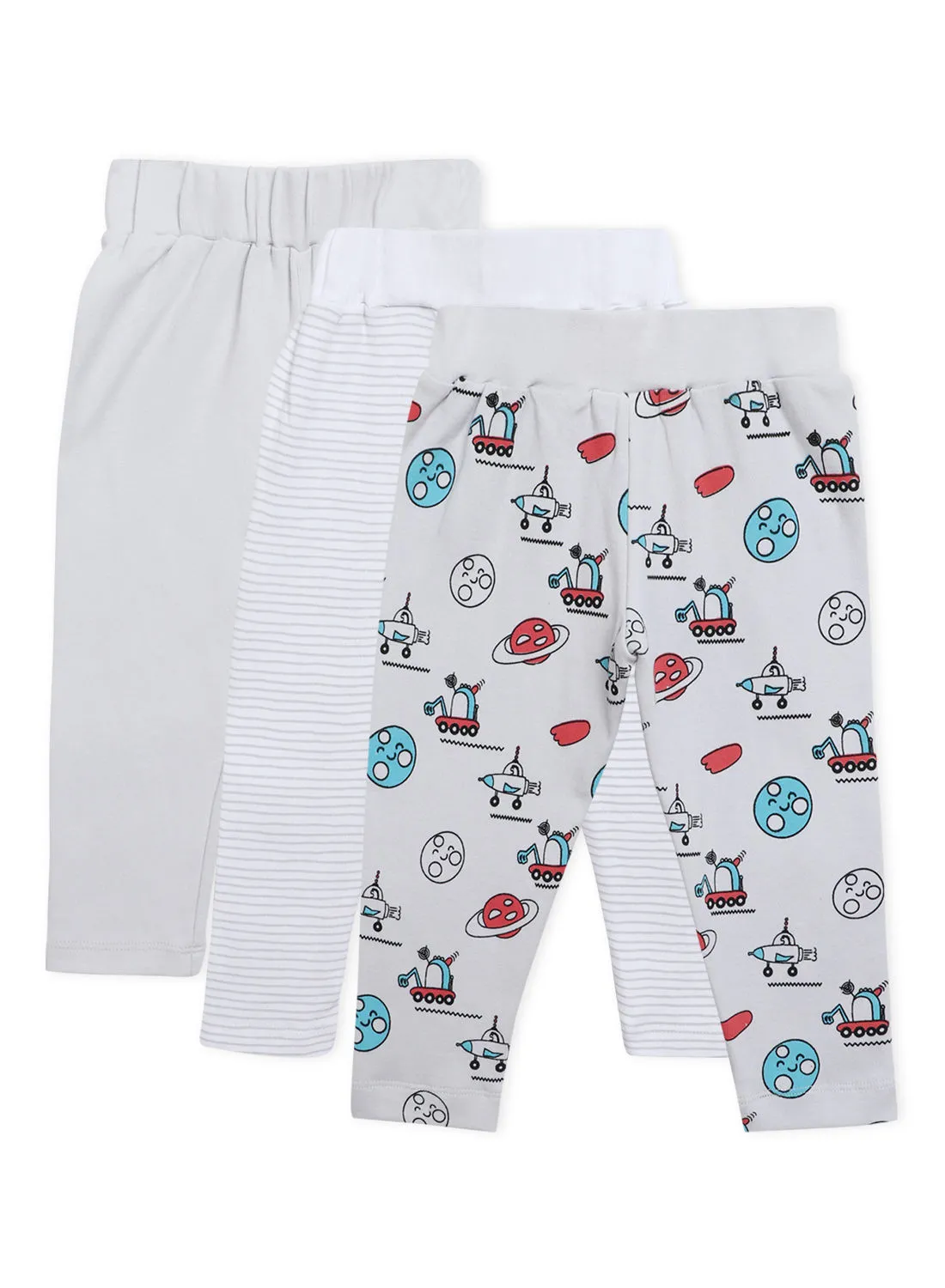 Bebi Baby Boys 3-Piece Cotton Regular Fit Pants Set White/Grey