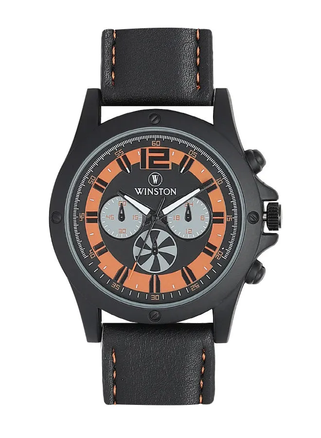 ساعة يد WINSTON للرجال بتصميم رياضي باللون الأسود مع حزام أسود من البولي يوريثان كوارتز