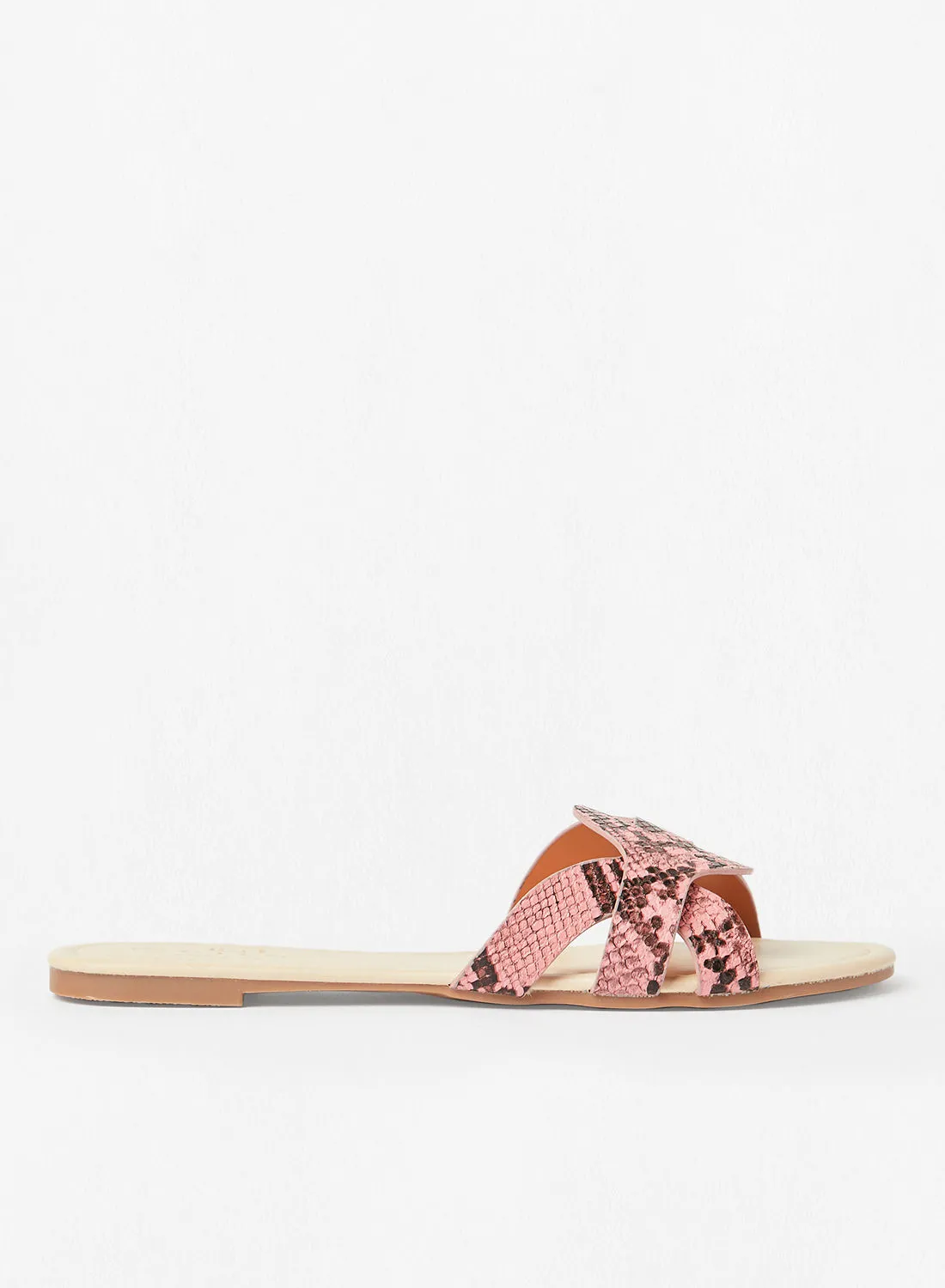 Aila Animal Skin Pattern Flat Sandals Pink