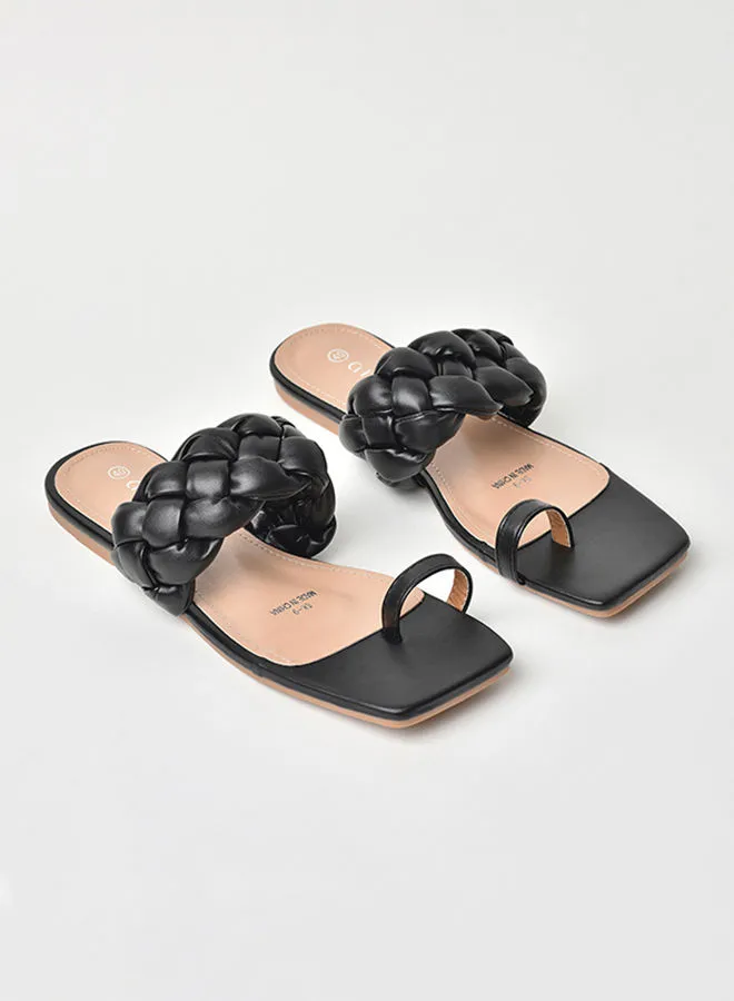 Aila Slip-On Detail Flat Sandals Black