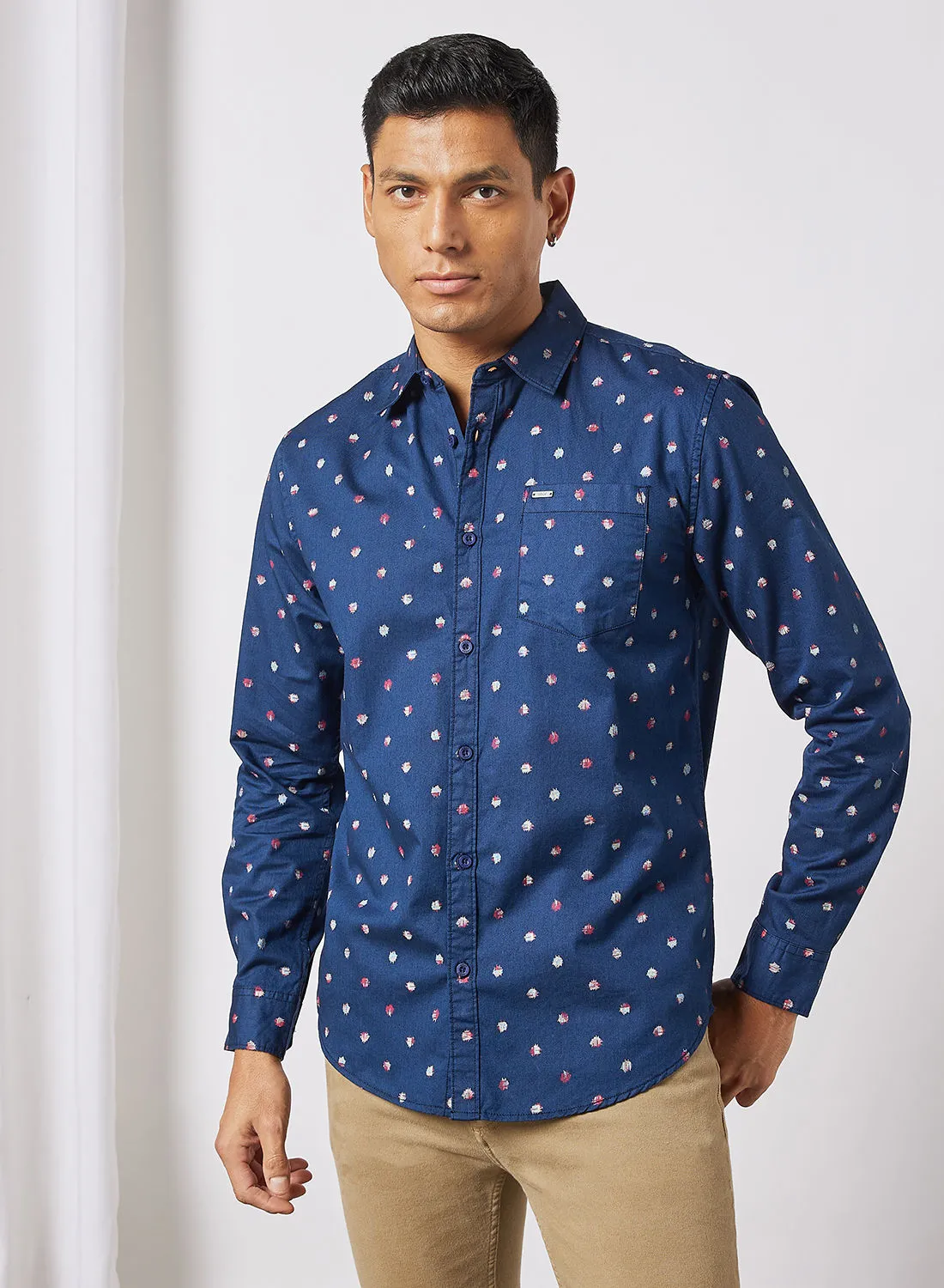 ABOF Casual All Over Printed Regular Fit Shirt Blue