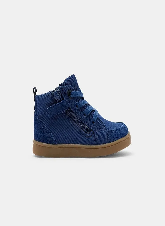Okaidi Canvas Sneakers With Laces And Zippers Blue