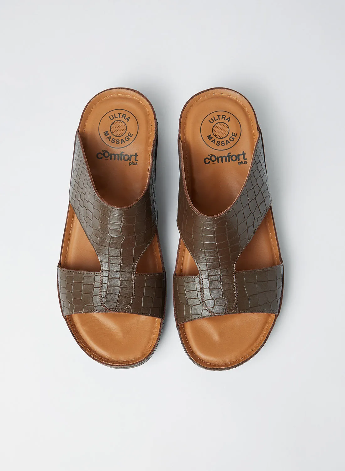Comfort Plus Textured Strap Sandals Brown