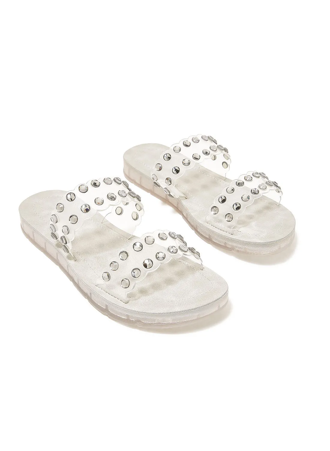 Ronnie Grey Embellished Clear Strap Sandals Silver