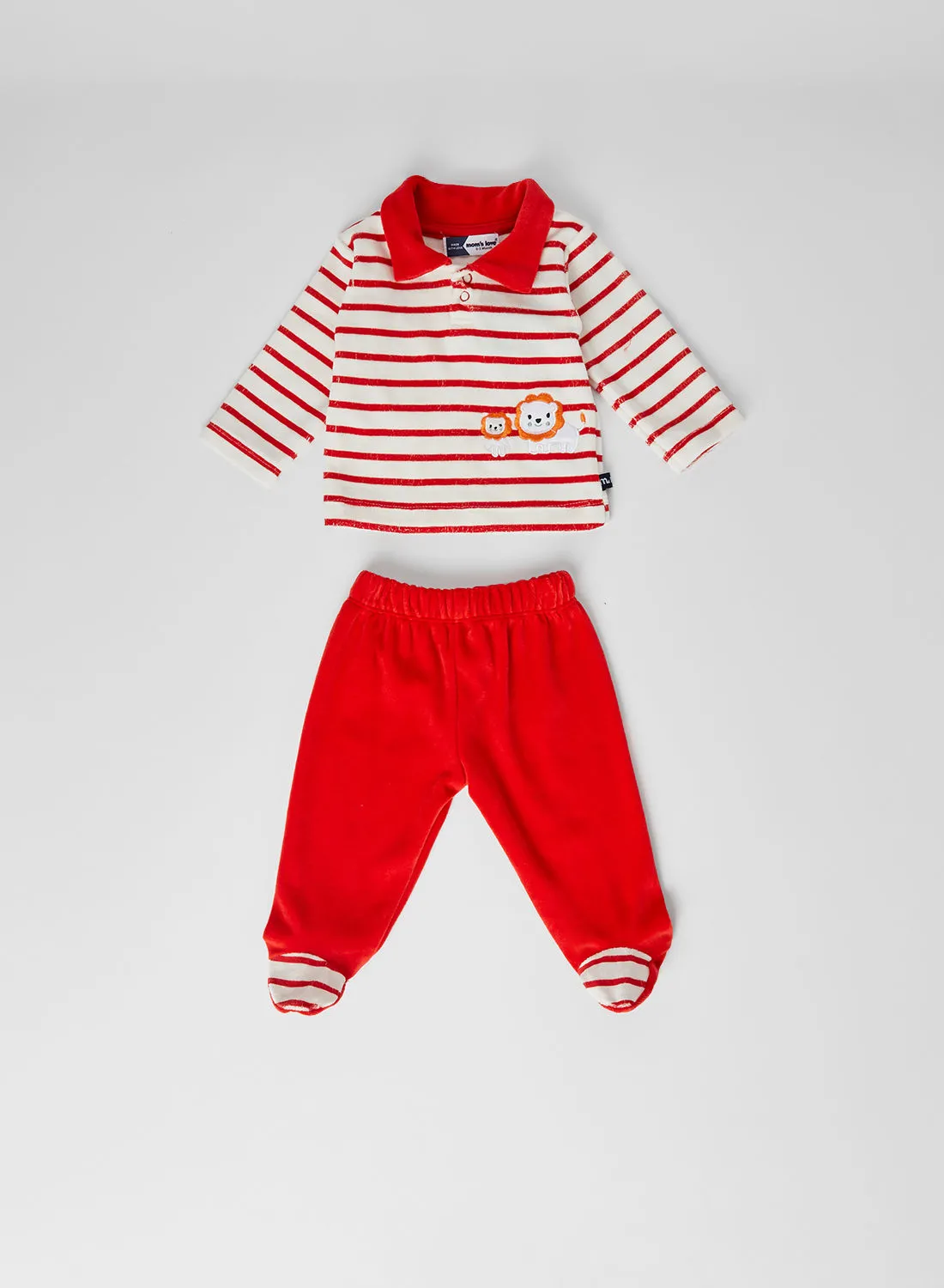Moms Love Baby Boys Striped Pants Set Red