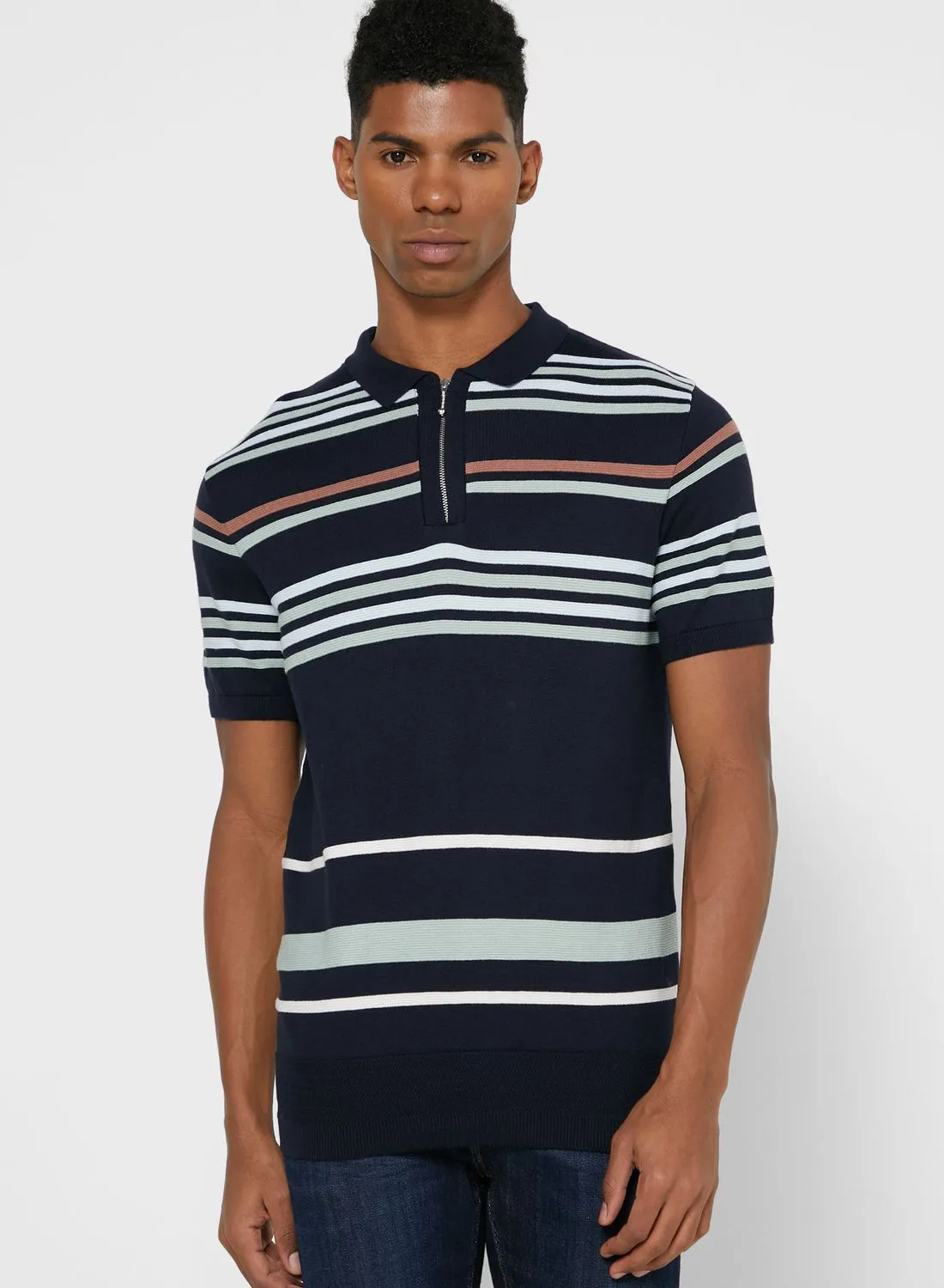 RIVER ISLAND Stripe Detail Knitted Polo