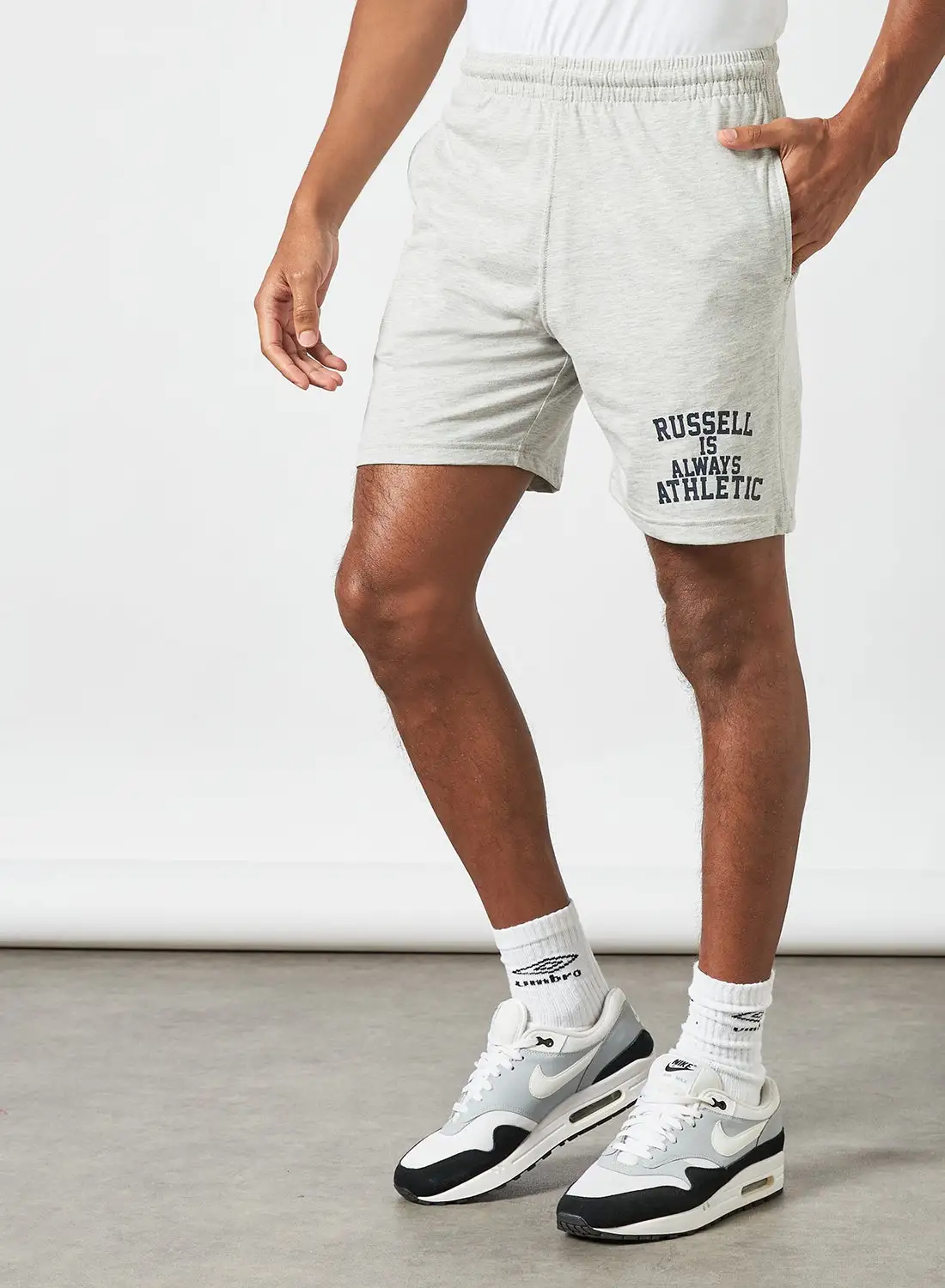 Russell Athletic Text Print Jersey Shorts Grey