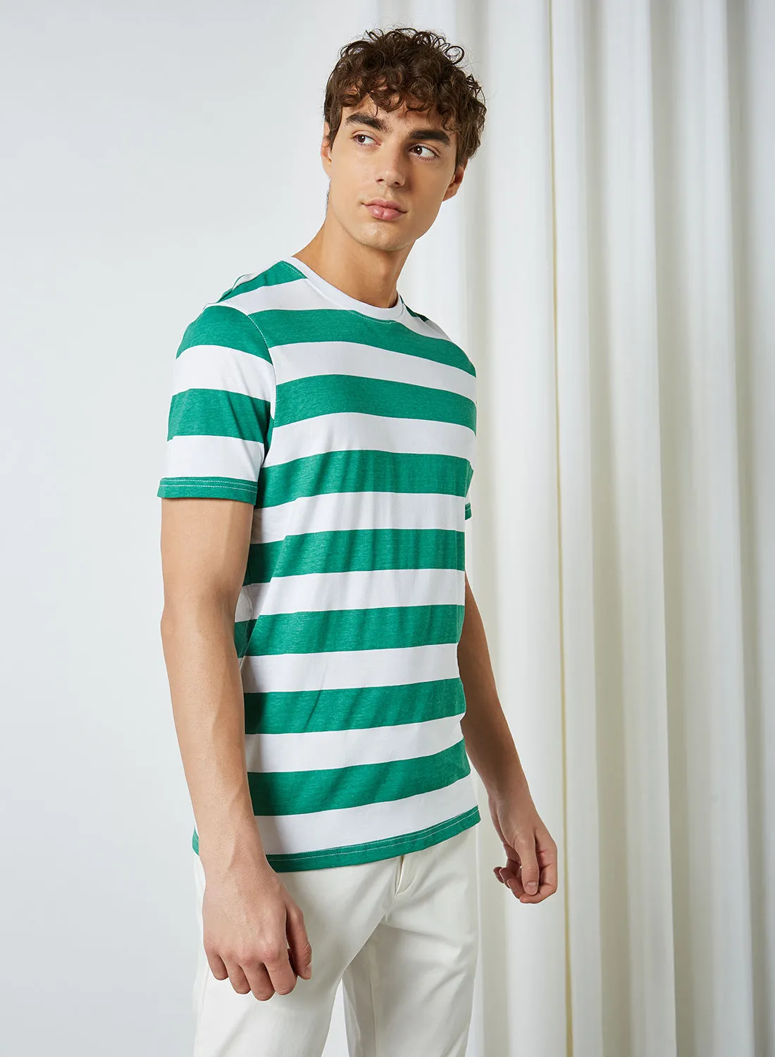 BRAVE SOUL Striped T-Shirt Jade Green/ White