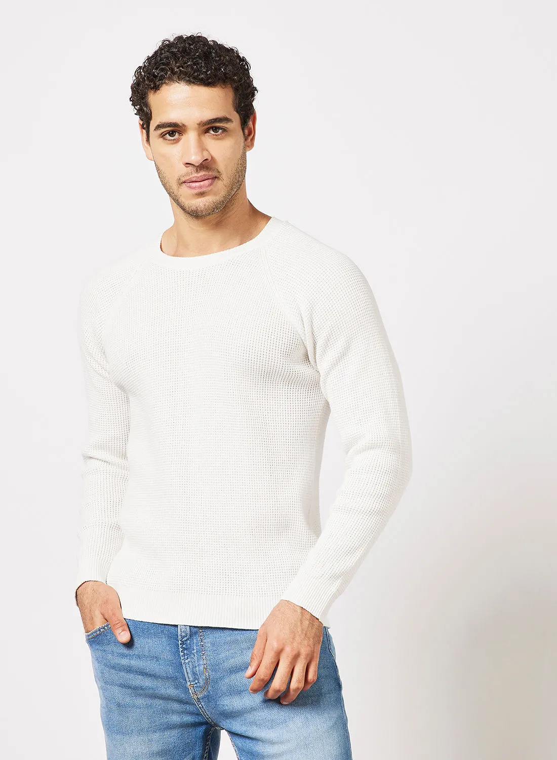 Red Tape Casual Men's Long Sleeve Cotton Sweater Off White