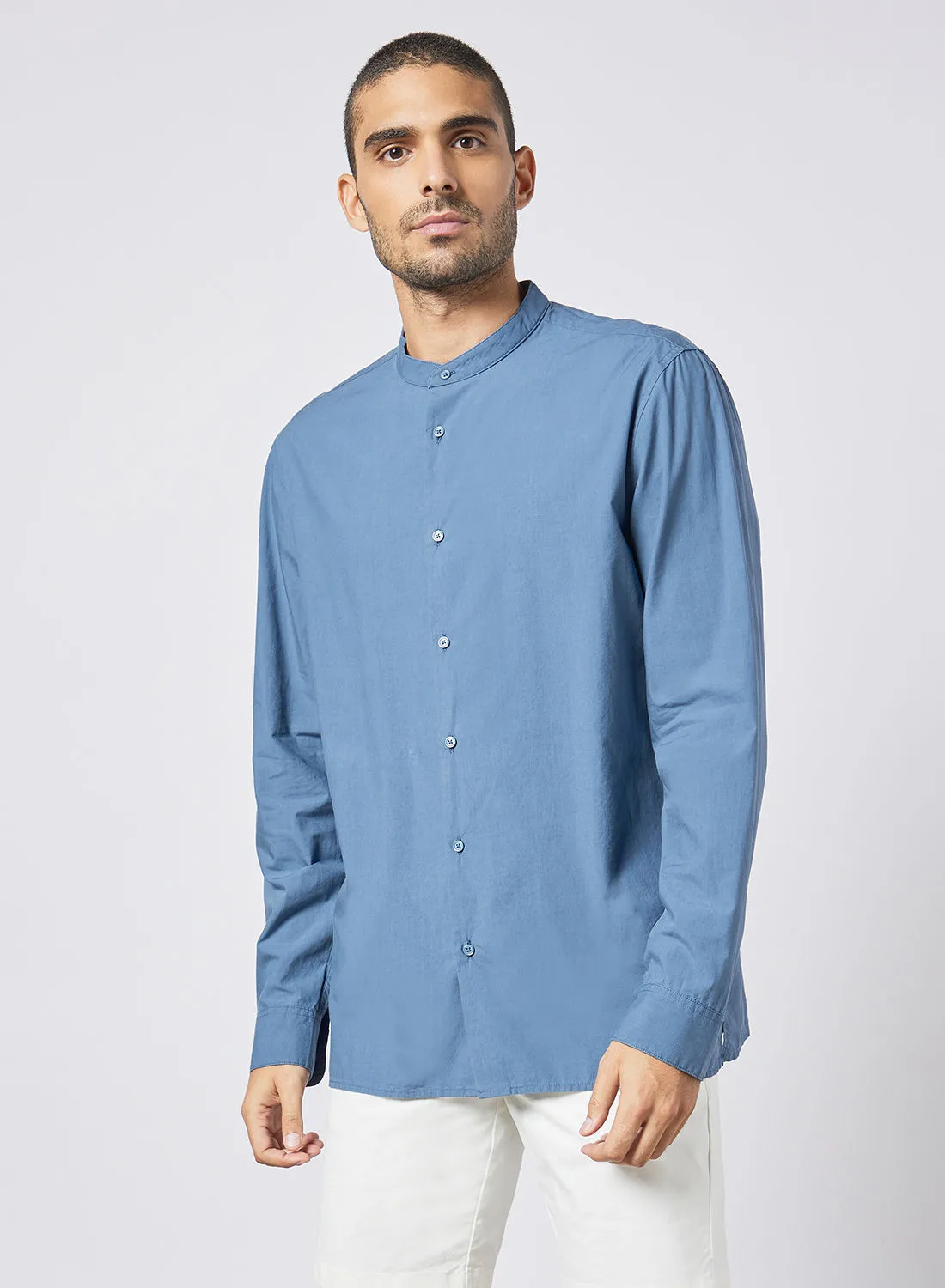 MANGO Mandarin Collar Shirt Blue