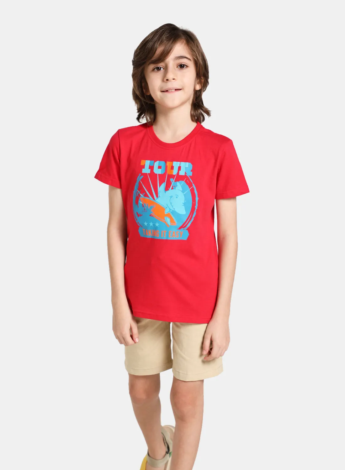 NEON Boys Round Neck Short Sleeve T-Shirt Primary Red