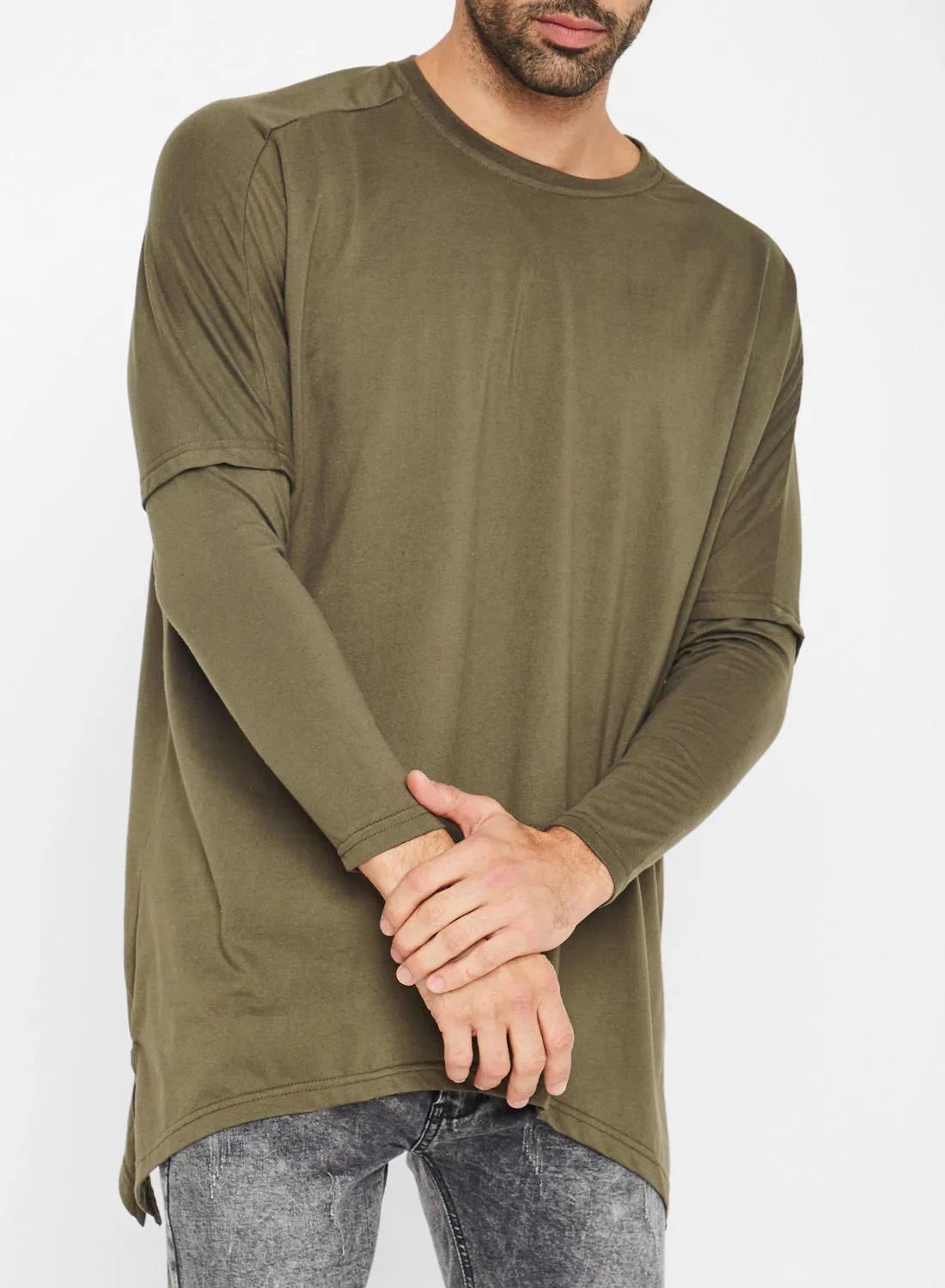 SOUL STAR Oversized Longline T-Shirt Khaki