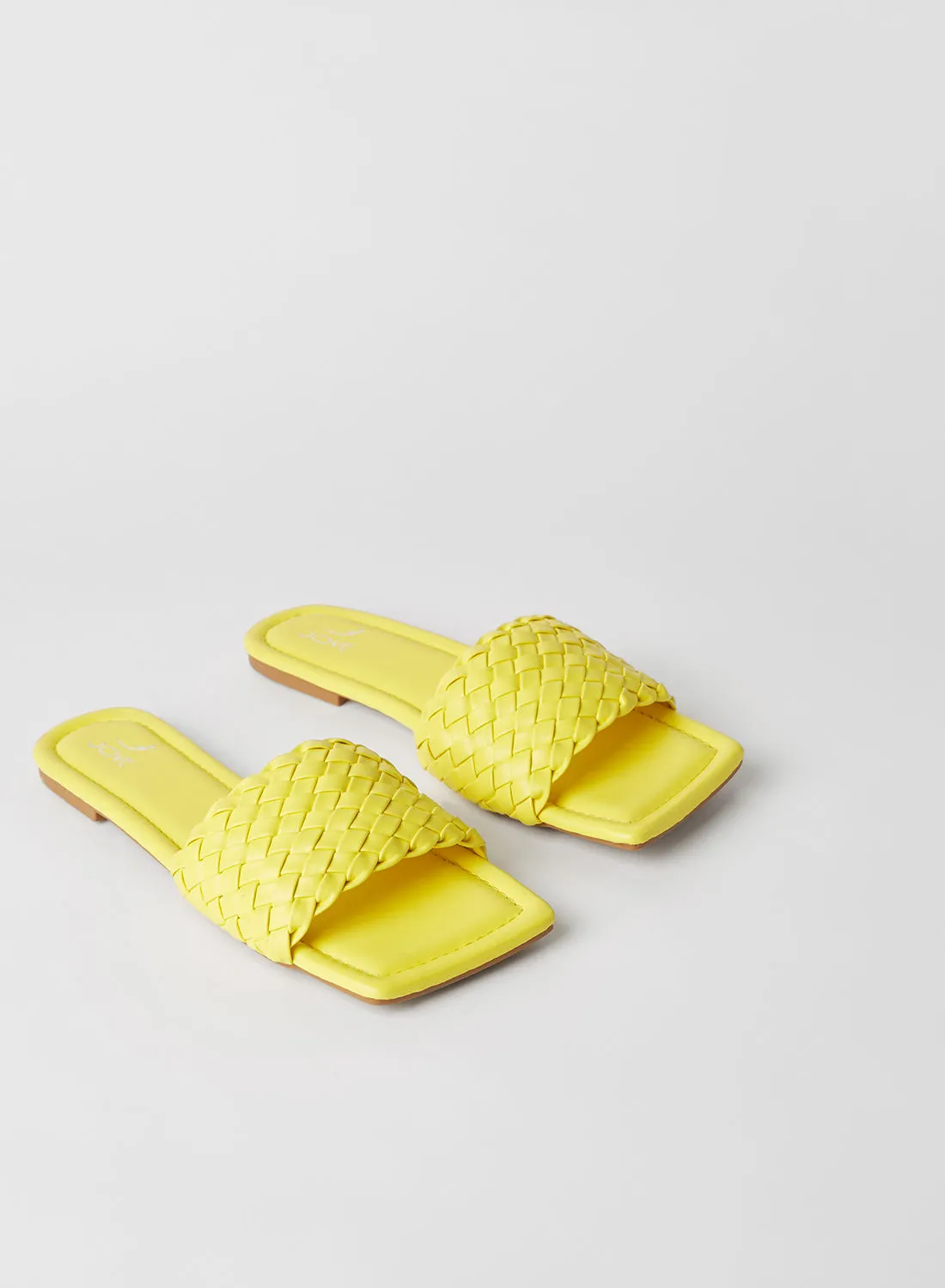 Jove Braided Strap Square Toe Flat Sandals Yellow