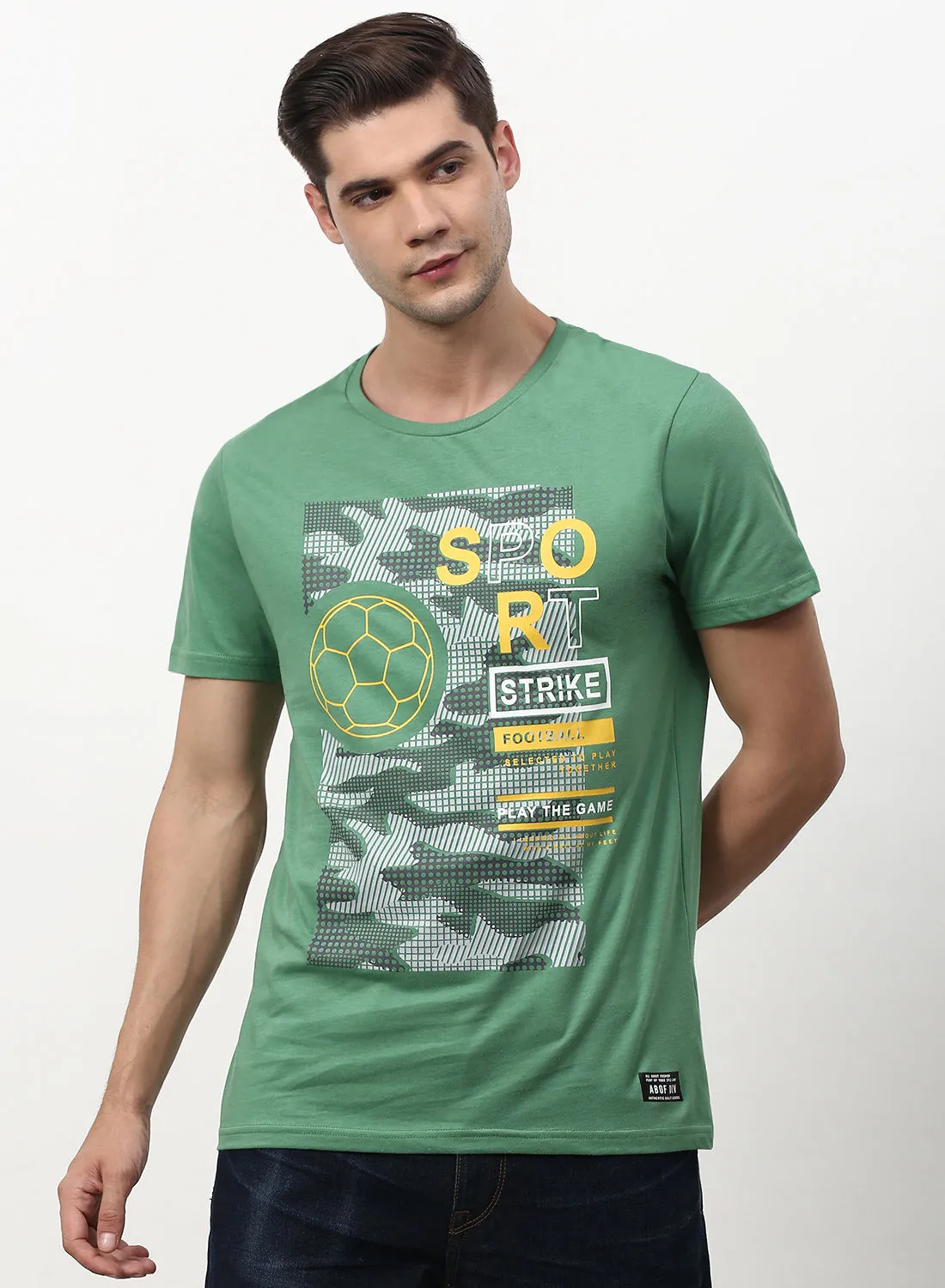 ABOF Sport Strike Print Crew Neck Regular Fit T-Shirt Mint Green