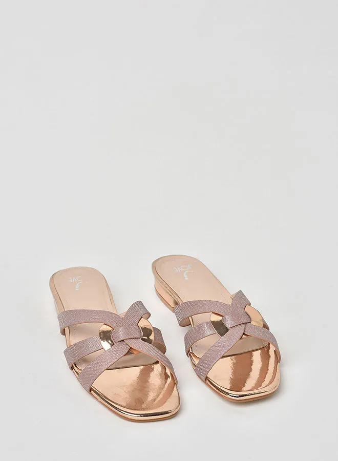 Jove Square Toe Slip-On Flat Sandals Rose Gold