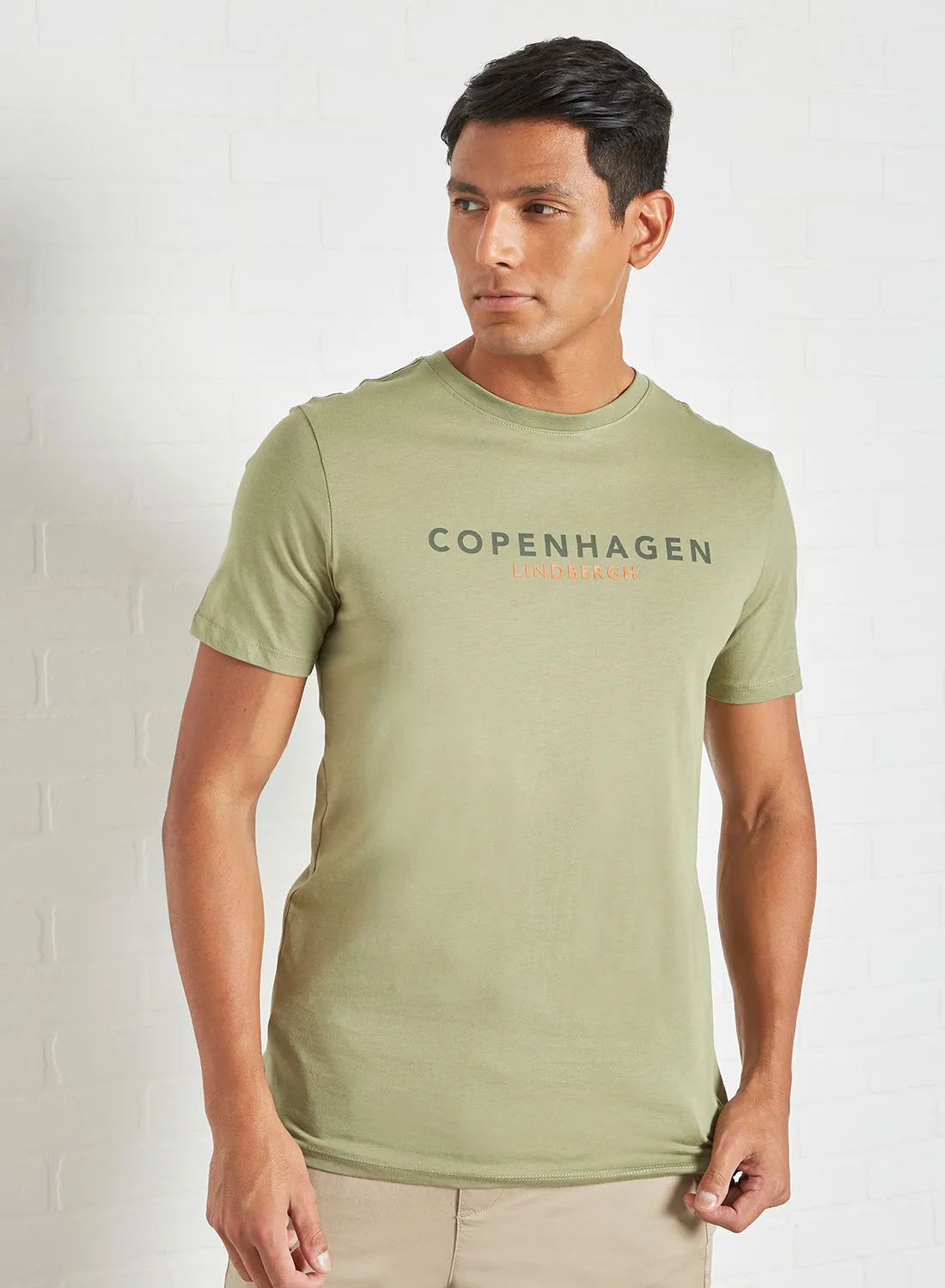 LINDBERGH Slogan Print T-Shirt Green