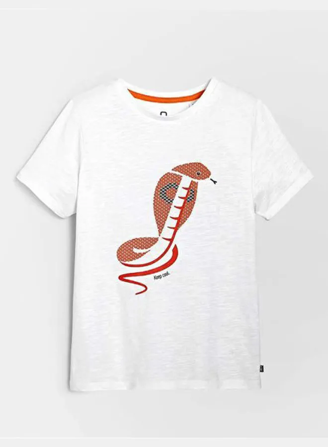Okaidi Desert Animal Printed T-Shirt White/Orange/Black