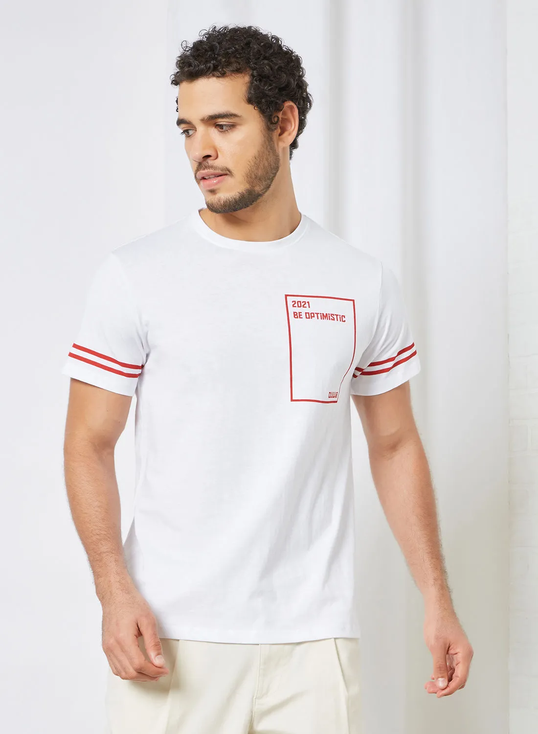 QUWA Men Slim Fit T-Shirt with Graphic chest print Chiffon White