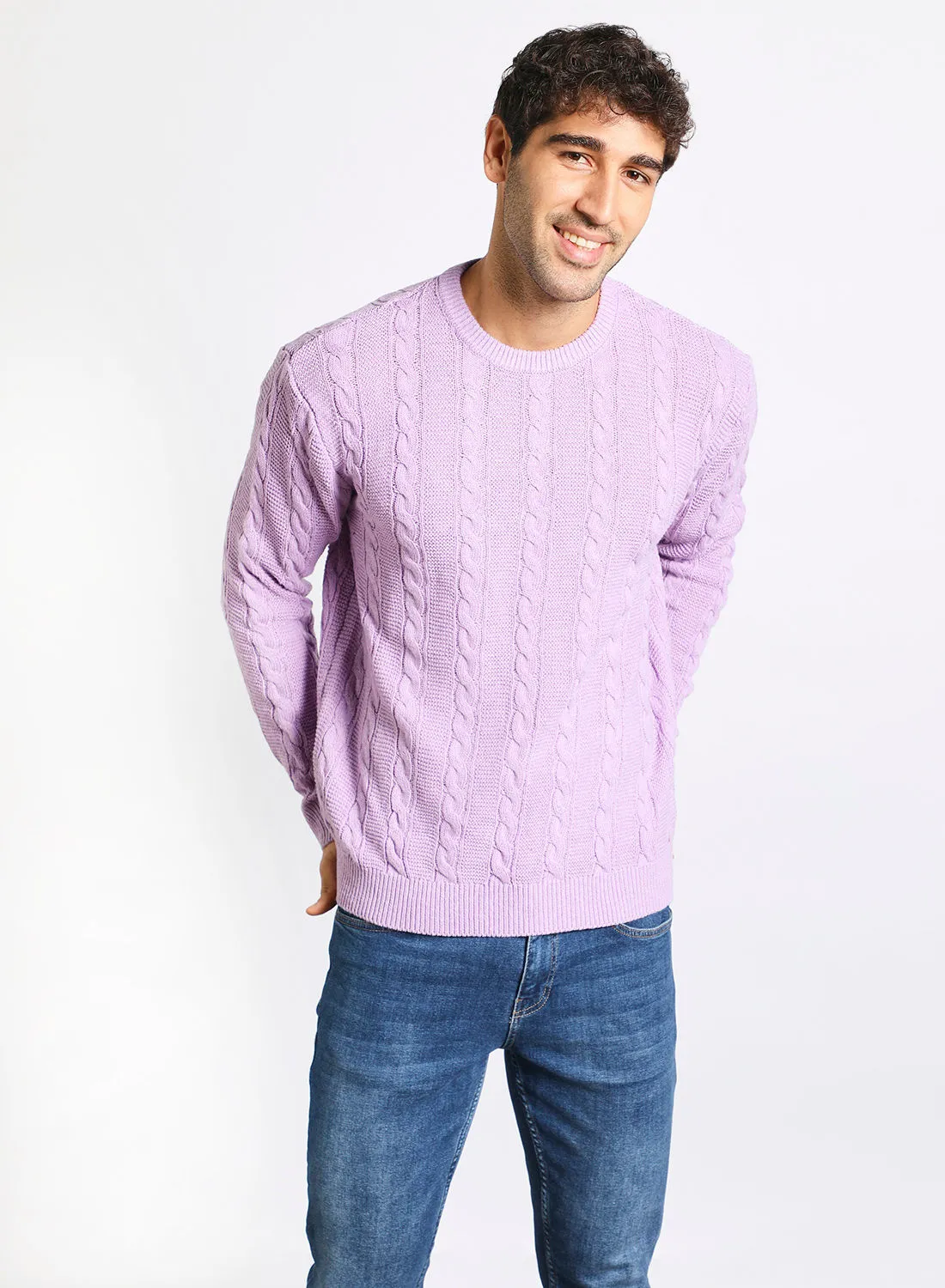 Noon East Men's Ribbed Knitted V-Neck Full Sleeves Warm Sweater For Winters Purple