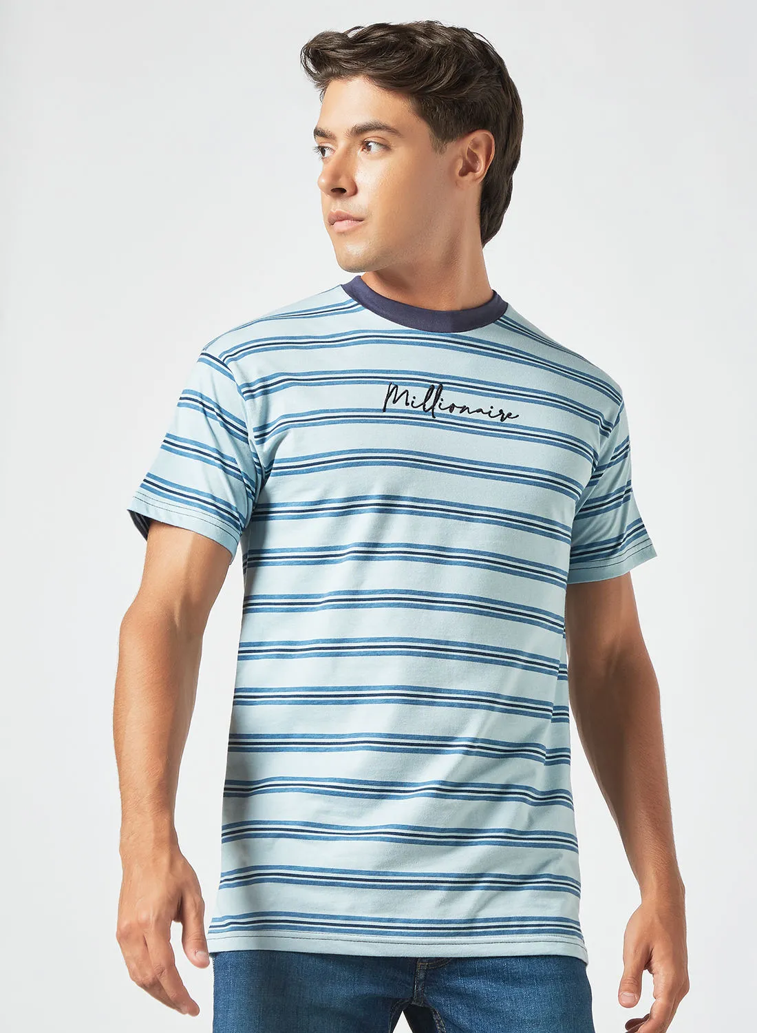 STATE 8 Stripe Print T-Shirt Light Blue