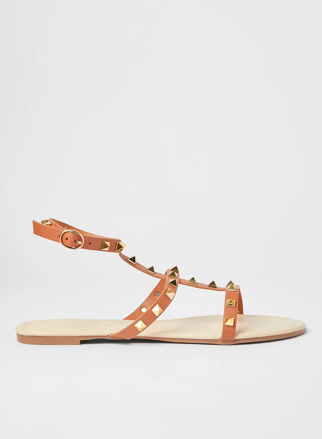 Aila Studded Buckle Sandals Brown