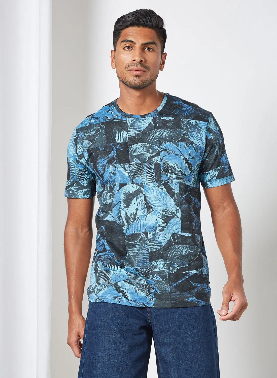 ONLY & SONS Leaf Print T-Shirt أزرق
