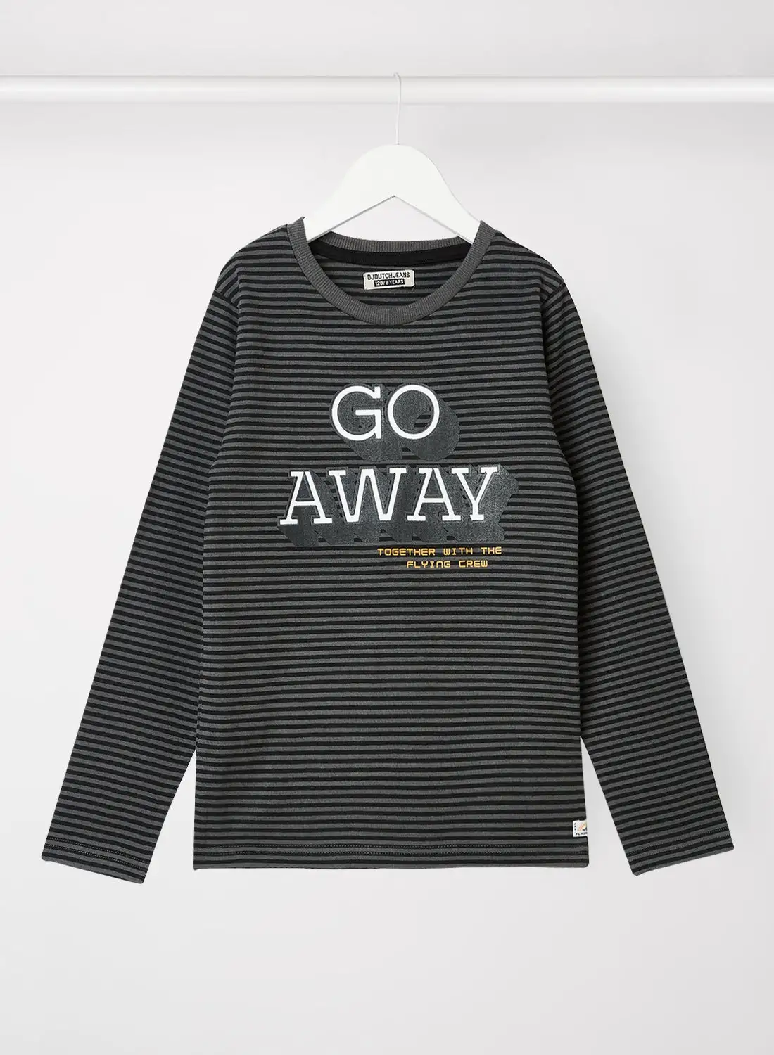 DJDUTCHJEANS Kids/Teen Striped Slogan T-Shirt Dark Grey