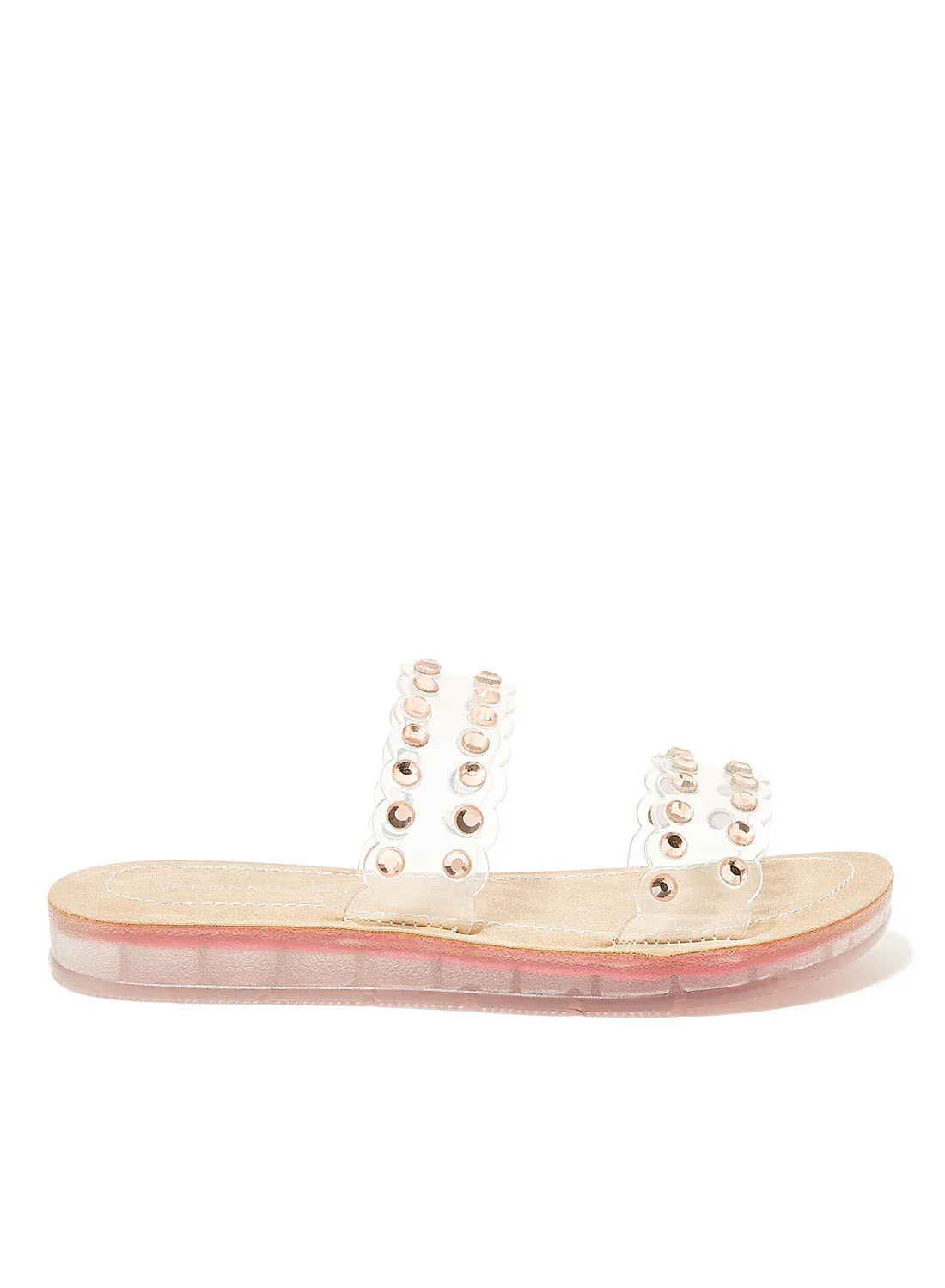 Ronnie Grey Embellished Clear Strap Sandals Pink