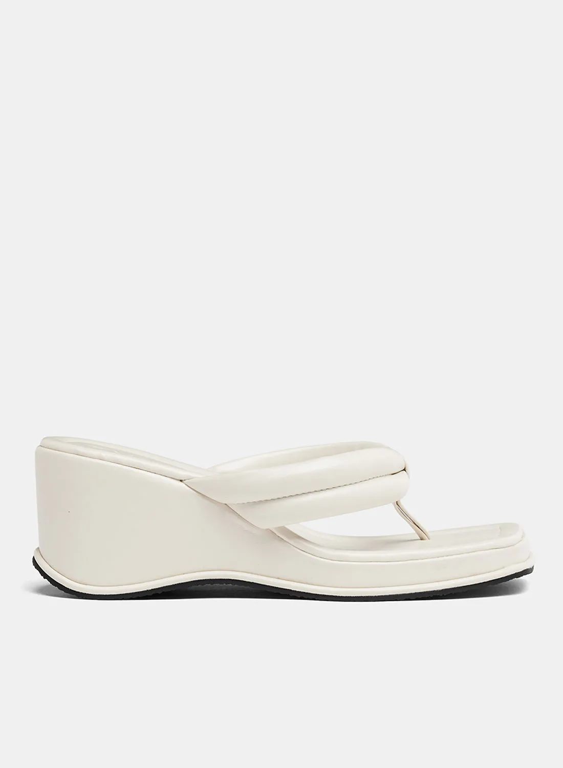 LABEL RAIL Quilted Wedge Heel Sandals White