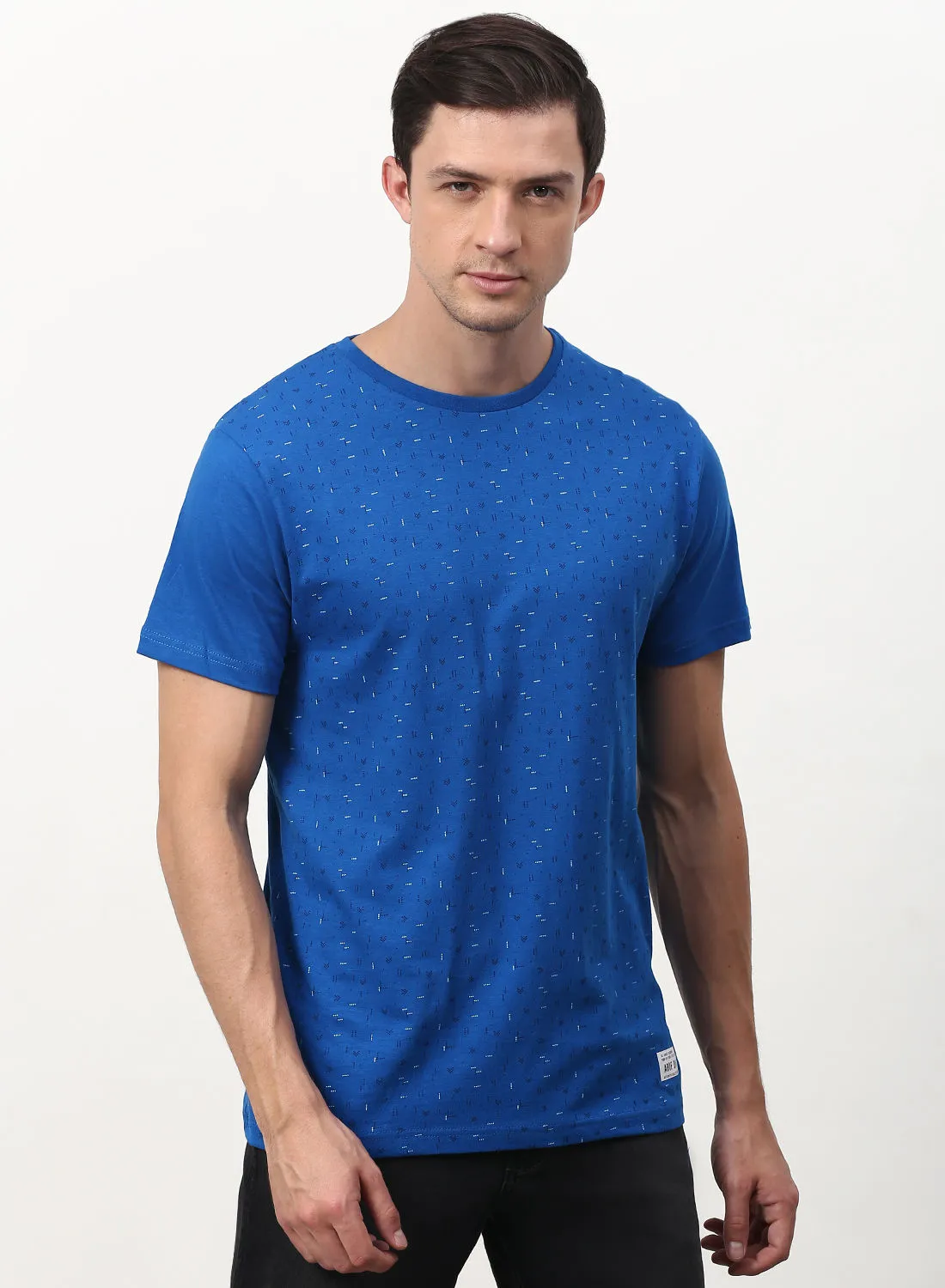 ABOF All Over Printed Crew Neck Regular Fit T-Shirt Blue